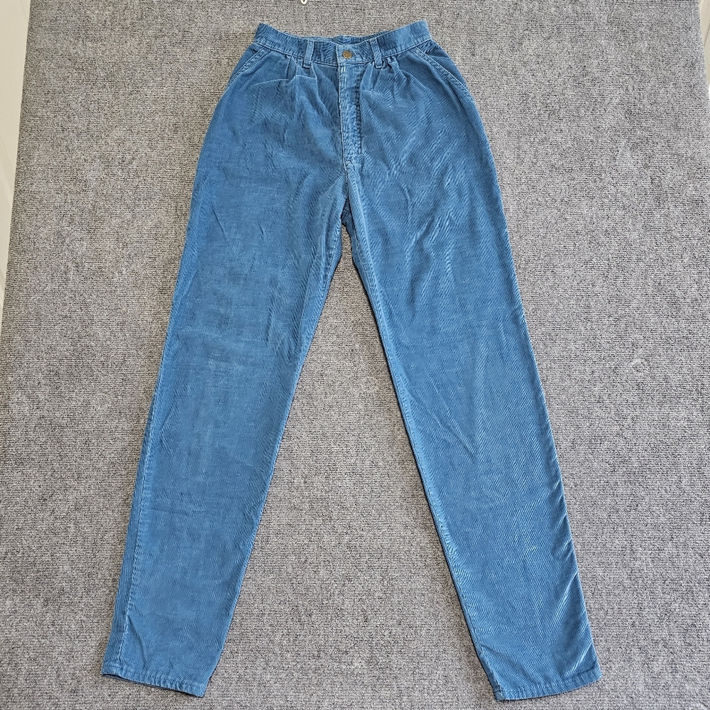 Vintage 80s Lee Riders Corduroy Pleated Pants Womens 9 Blue Tapered Union USA